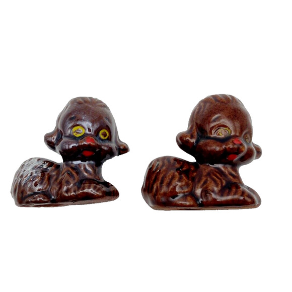 Vintage Redware Puppy Dog Figurines Hand Painted Big Eyes Figural Japan Set of 2 - Picture 2 of 9